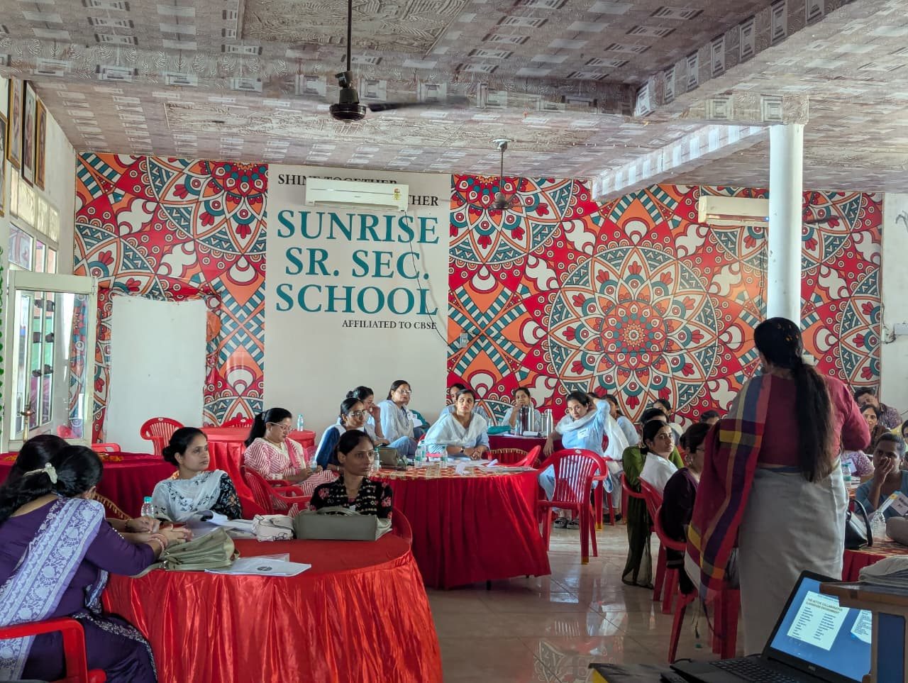 Multipurpose hall of Sun Rise School during a teachers' workshop