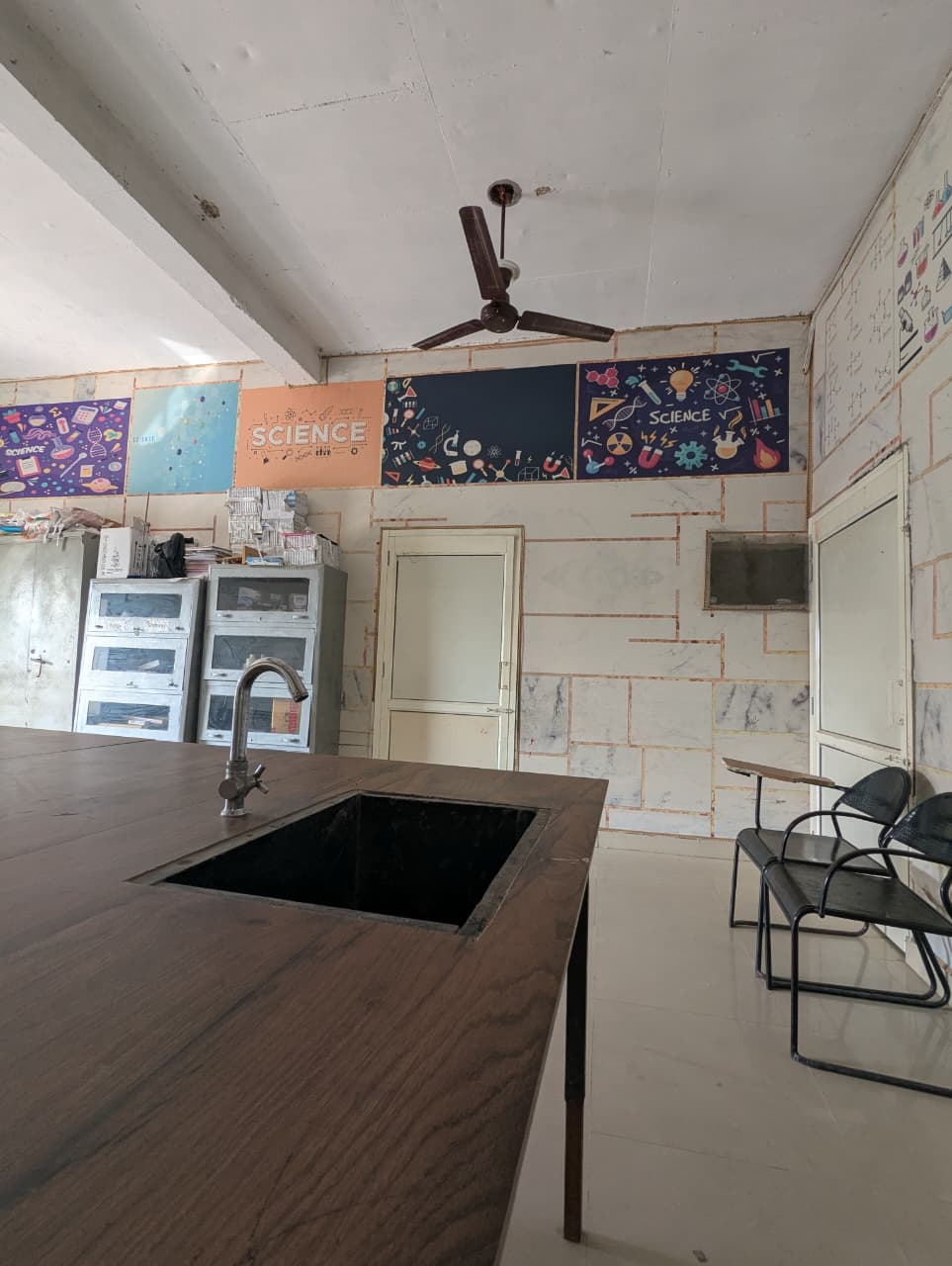 Practical table with sink in the science lab